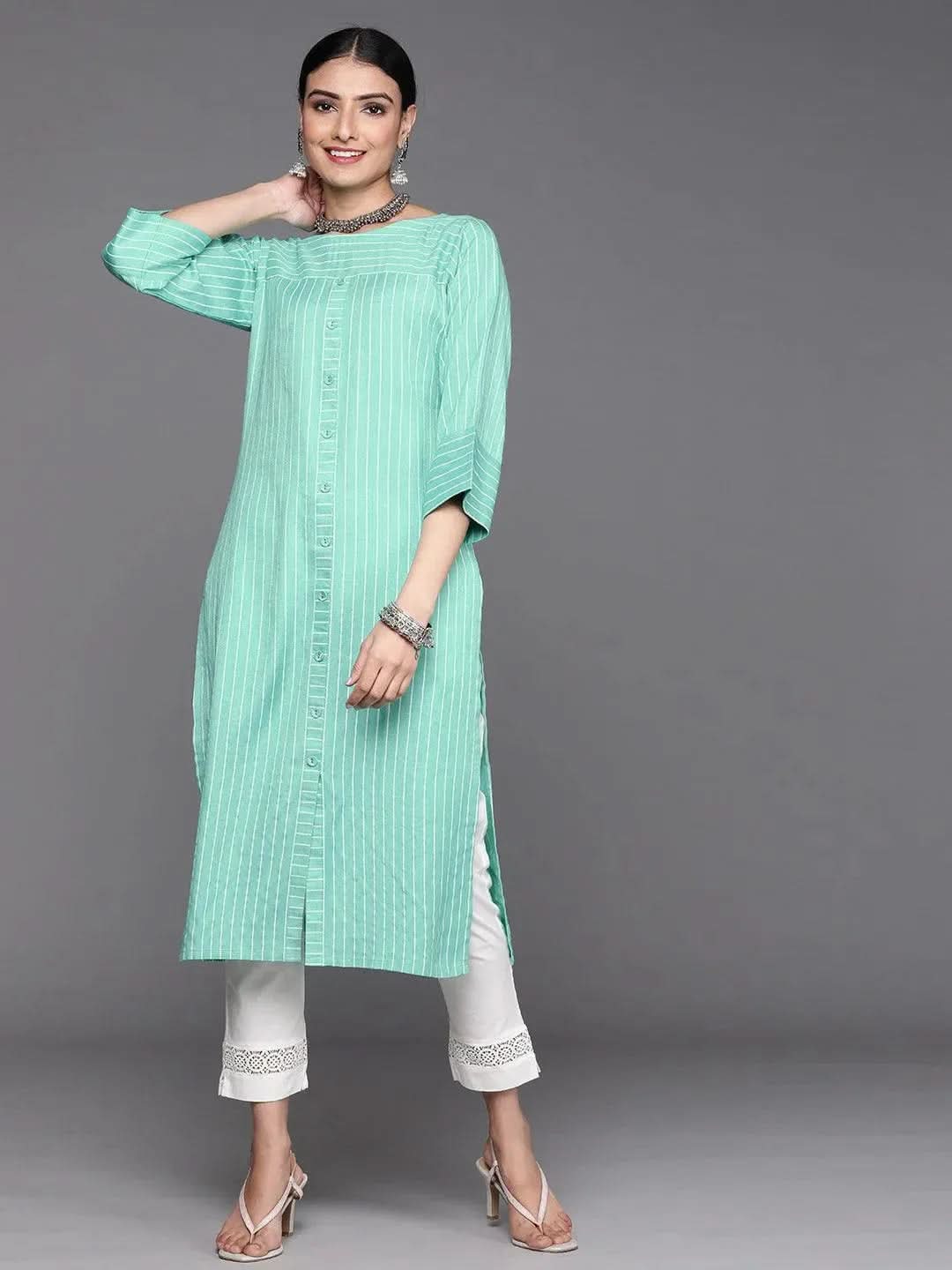 Buy Sea Green Striped Cotton Kurta - 23191O- | Libas Ethnic Wear Online
Buy Sea Green Striped Cotton Kurta - 23191O- | Libas Ethnic Wear Online