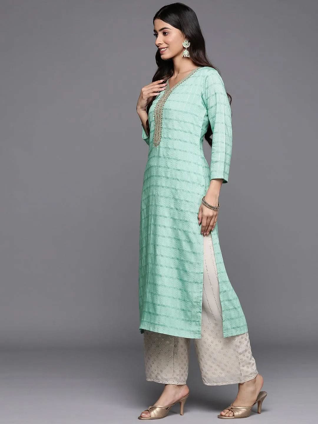 Sea Green Woven Design Rayon Straight Kurta
Sea Green Woven Design Rayon Straight Kurta
