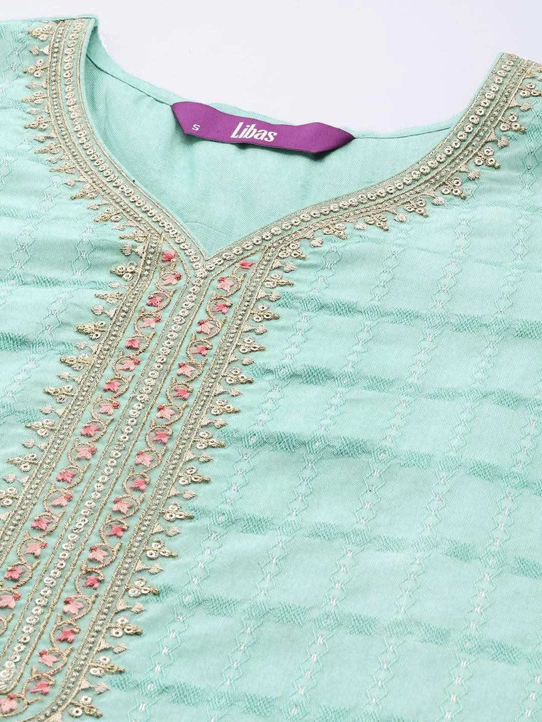 Sea Green Woven Design Rayon Straight Kurta - Libas