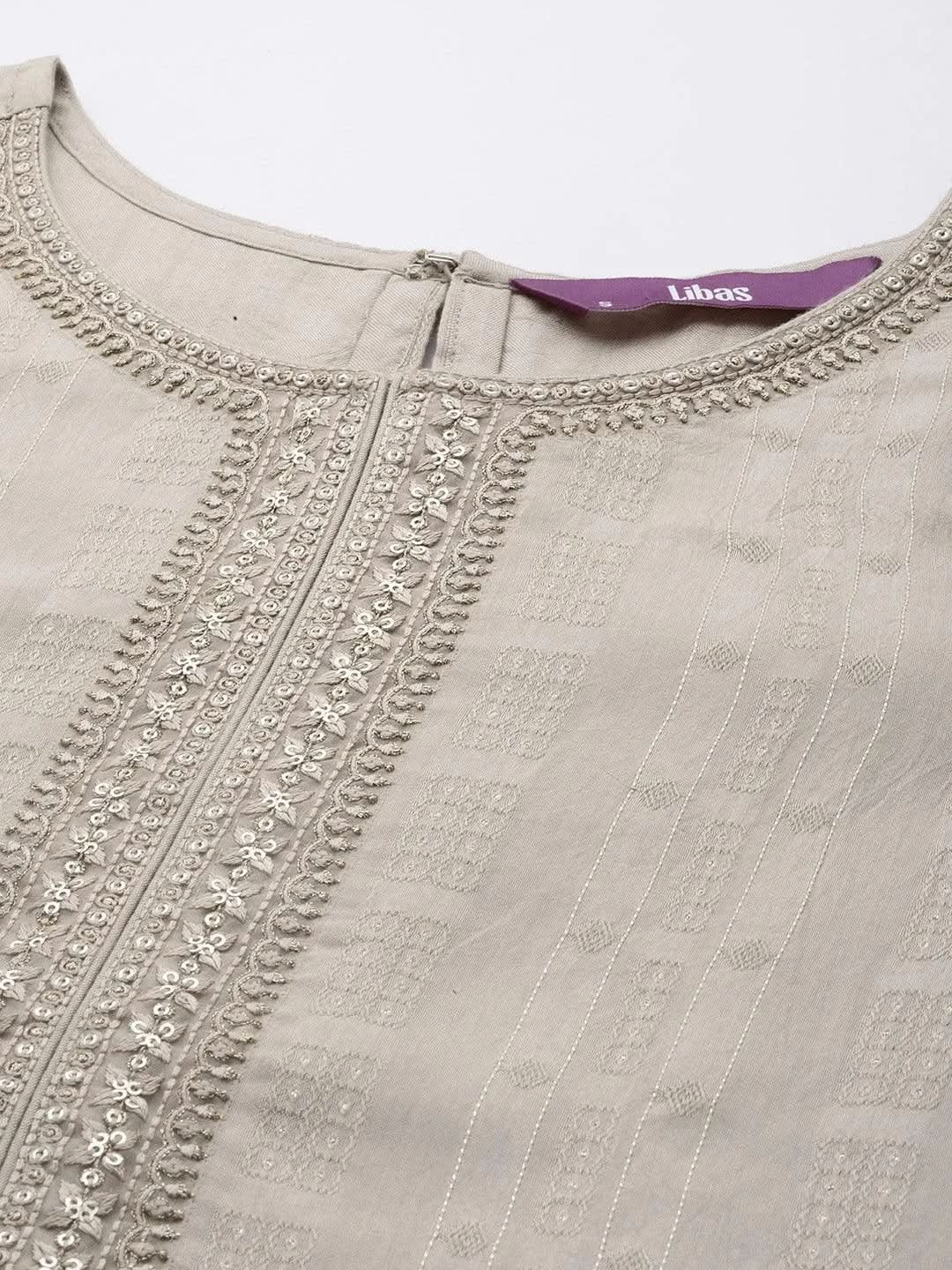 Taupe Woven Design Rayon Straight Kurta - Libas