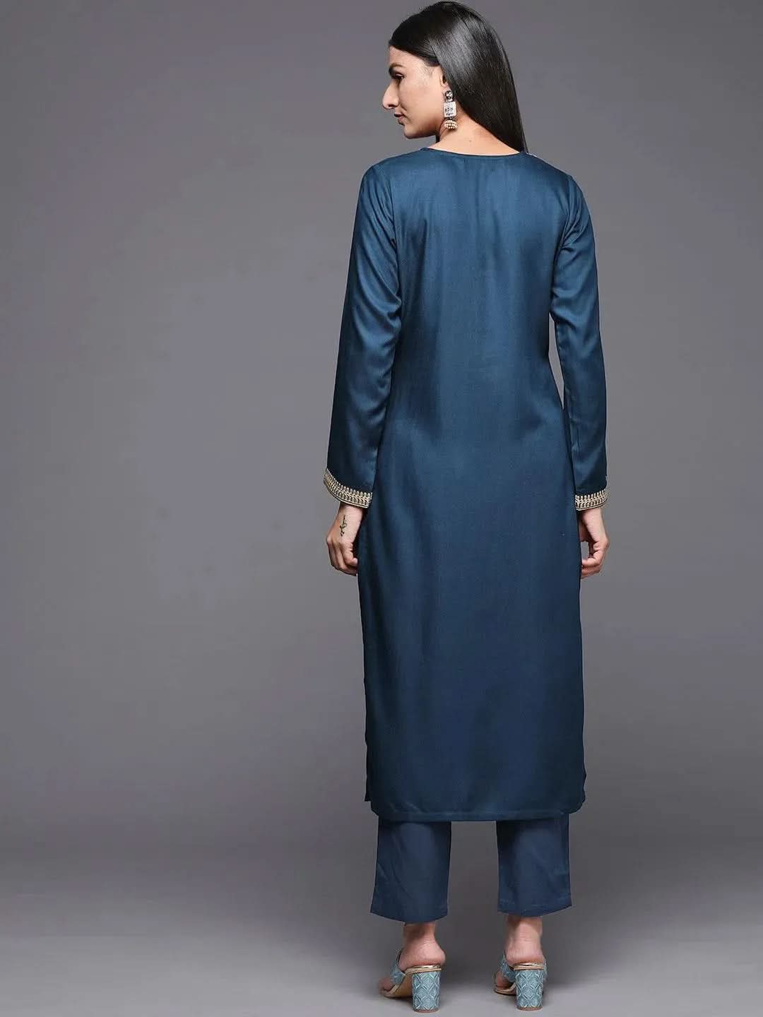 Teal Embroidered Pashmina Wool Straight Kurta
Teal Embroidered Pashmina Wool Straight Kurta