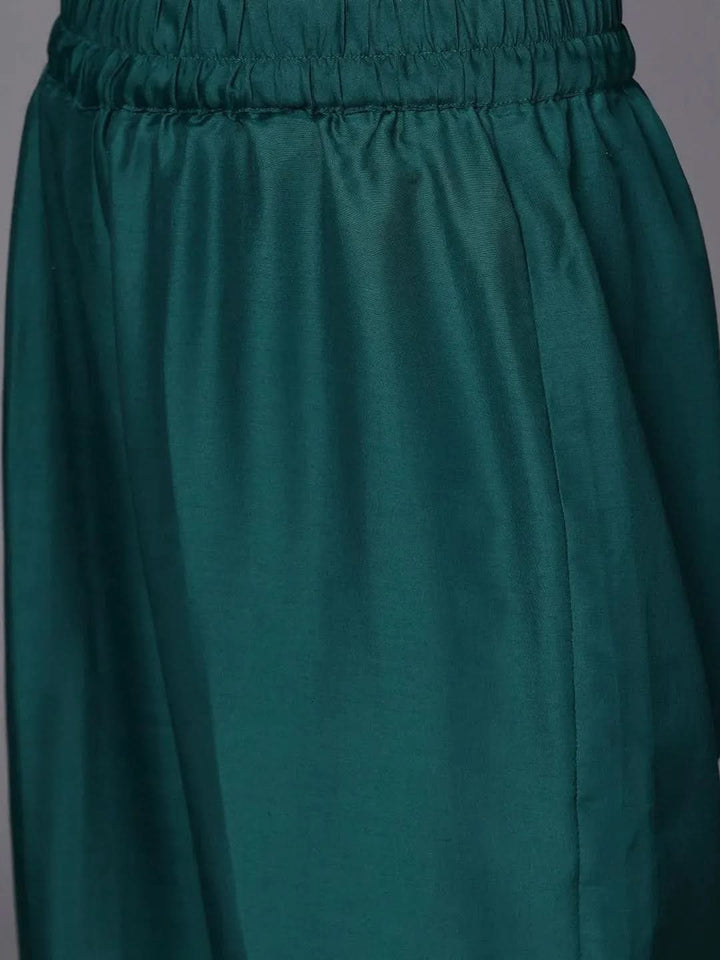 Teal Embroidered Silk Blend Straight Suit Set - Libas