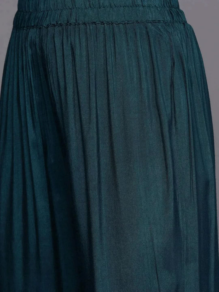 Teal Embroidered Silk Blend Straight Suit Set - Libas