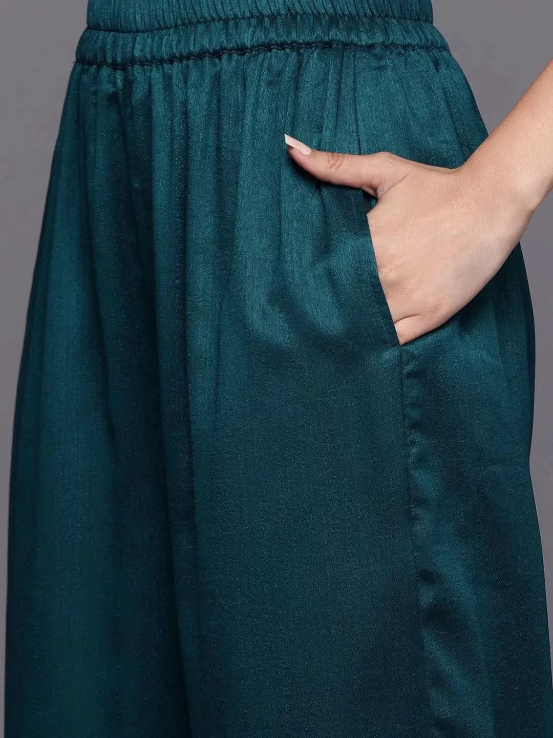 Teal Embroidered Silk Blend Straight Kurta With Palazzos & Dupatta
Teal Embroidered Silk Blend Straight Kurta With Palazzos & Dupatta