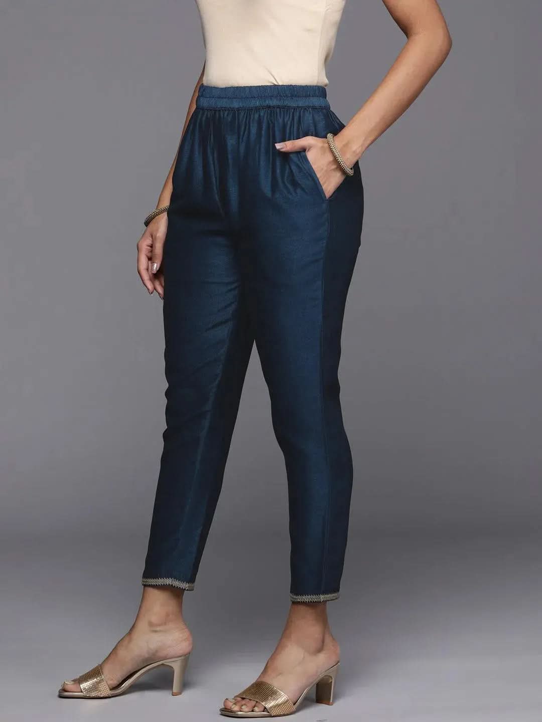 Teal Solid Silk Blend Trousers
Teal Solid Silk Blend Trousers