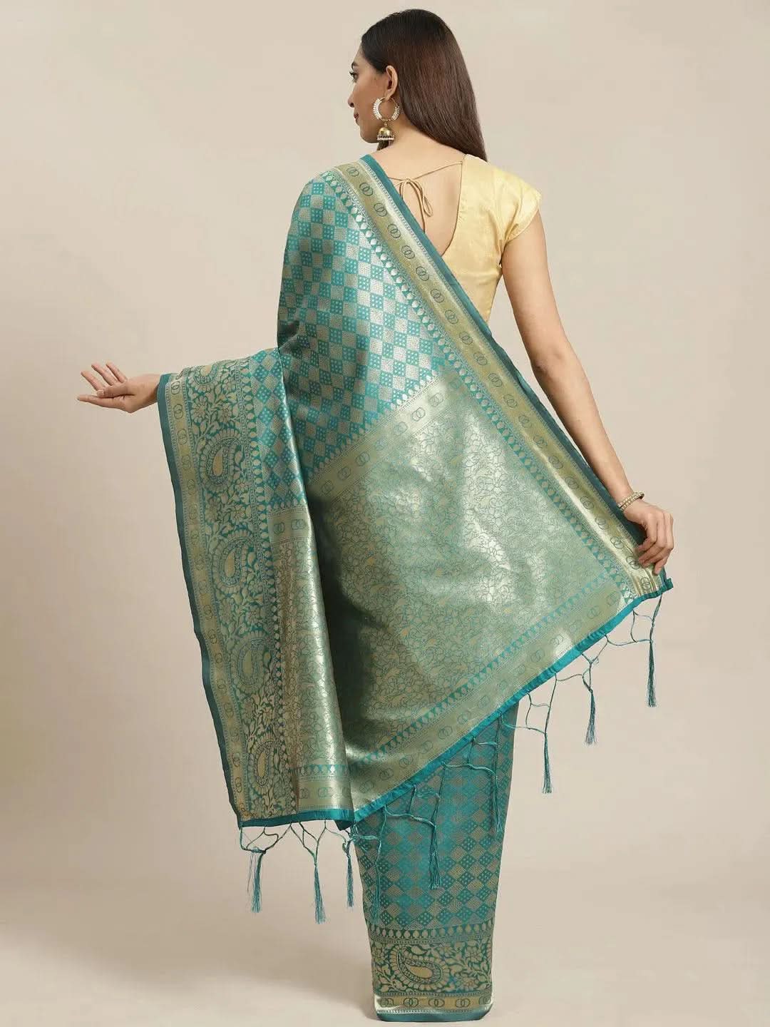 Teal Woven Design Brocade Saree - Libas