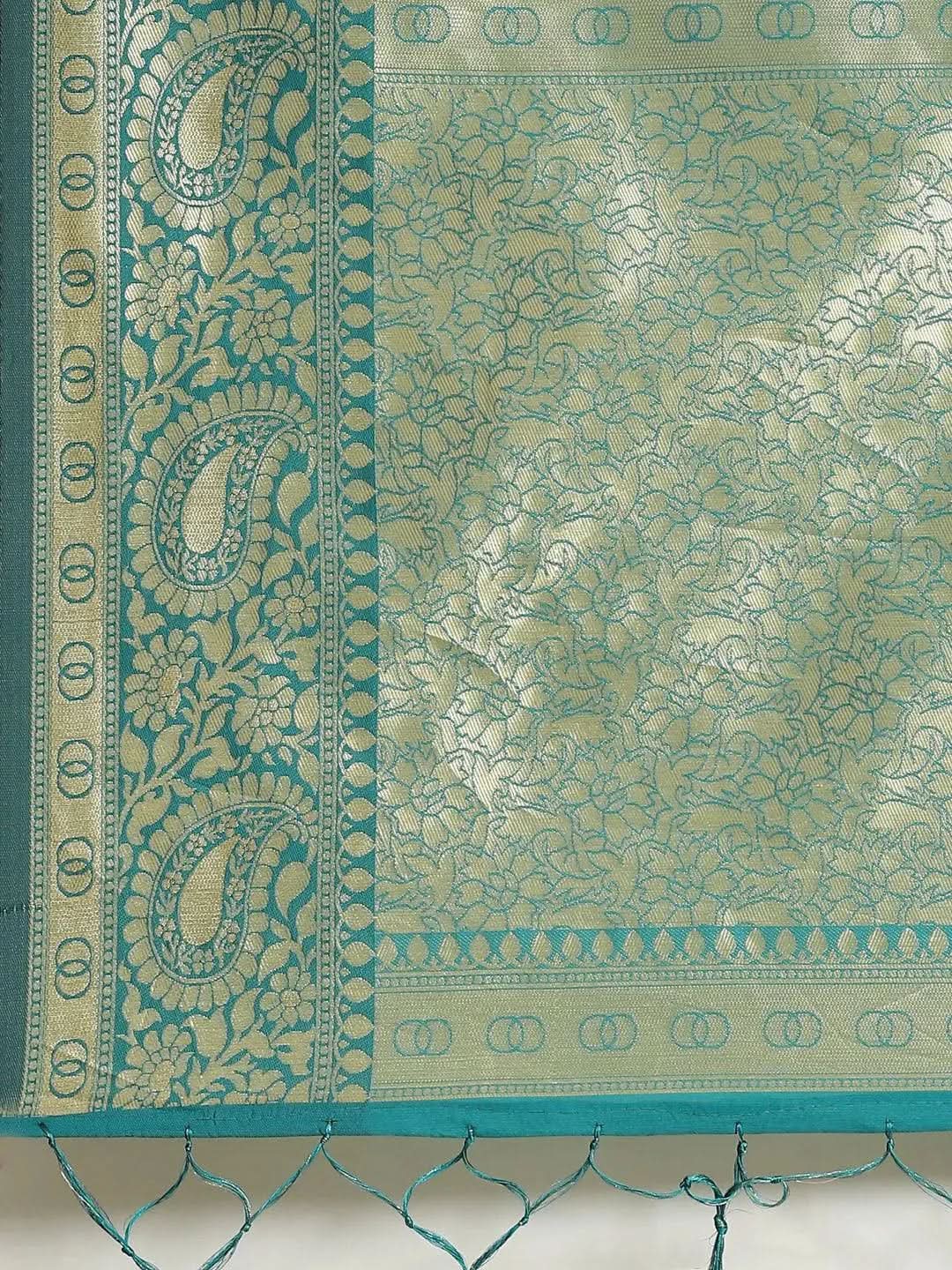 Teal Woven Design Brocade Saree - Libas