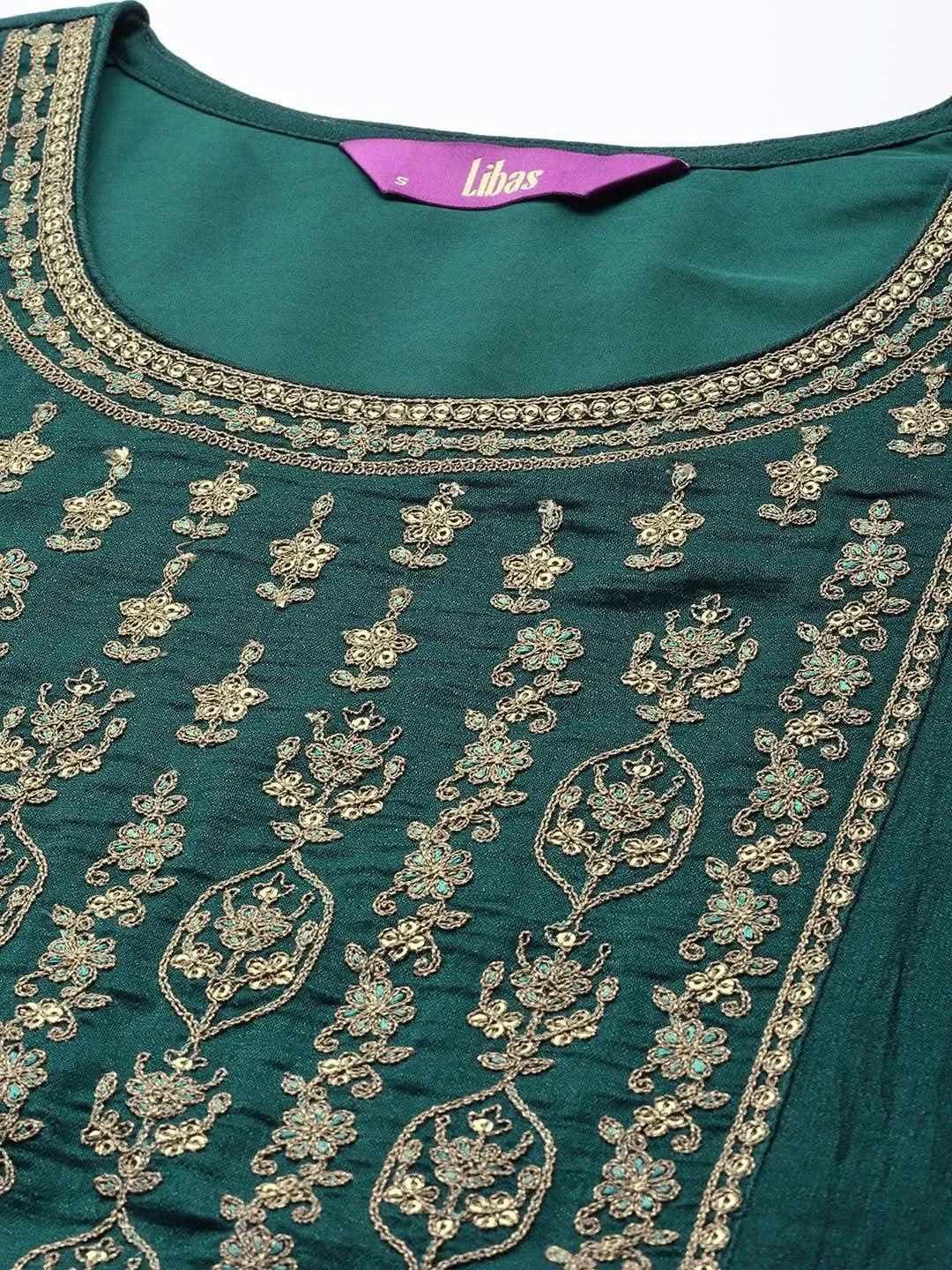 Teal Yoke Design Silk Kurta - Libas