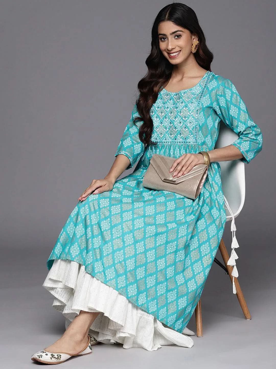 Turquoise Blue Embellished Rayon A-Line Kurta
Turquoise Blue Embellished Rayon A-Line Kurta
