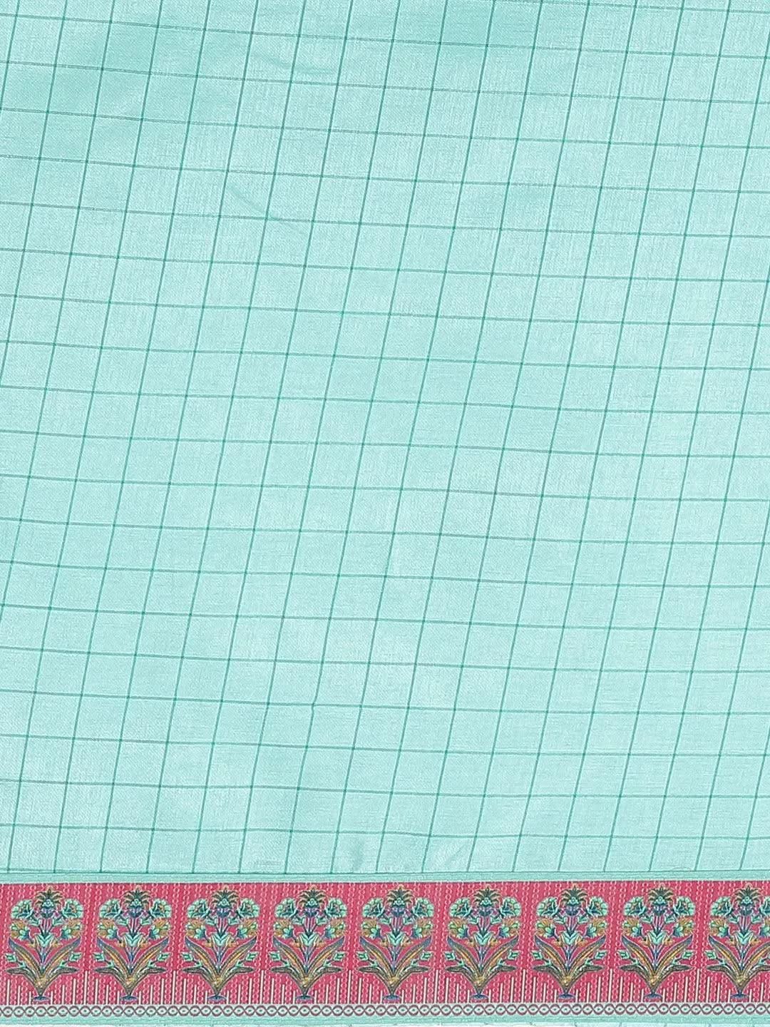 Turquoise Blue Embroidered Crepe Saree - Libas