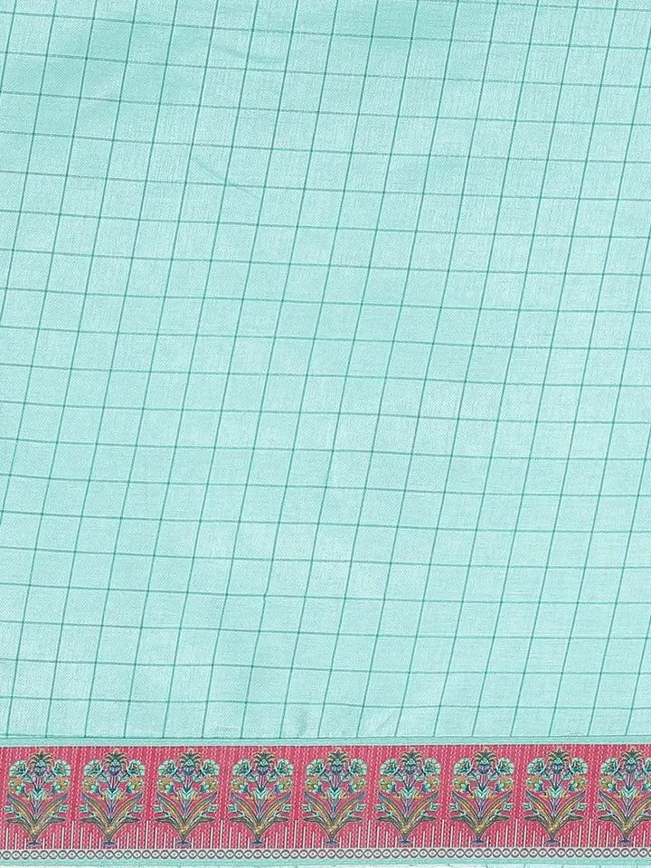 Turquoise Blue Embroidered Crepe Saree - Libas