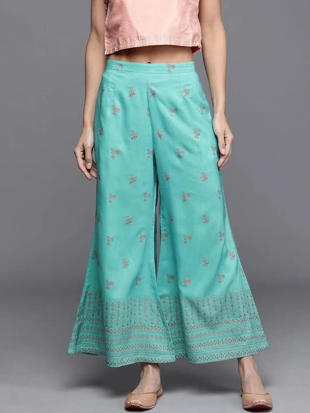 Buy Turquoise Blue Printed Silk Palazzos - PL897O- | Libas Ethnic Wear Online 
Buy Turquoise Blue Printed Silk Palazzos - PL897O- | Libas Ethnic Wear Online