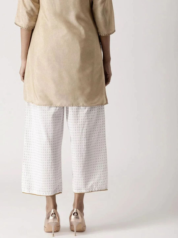 White Abstract Cotton Palazzos - Libas