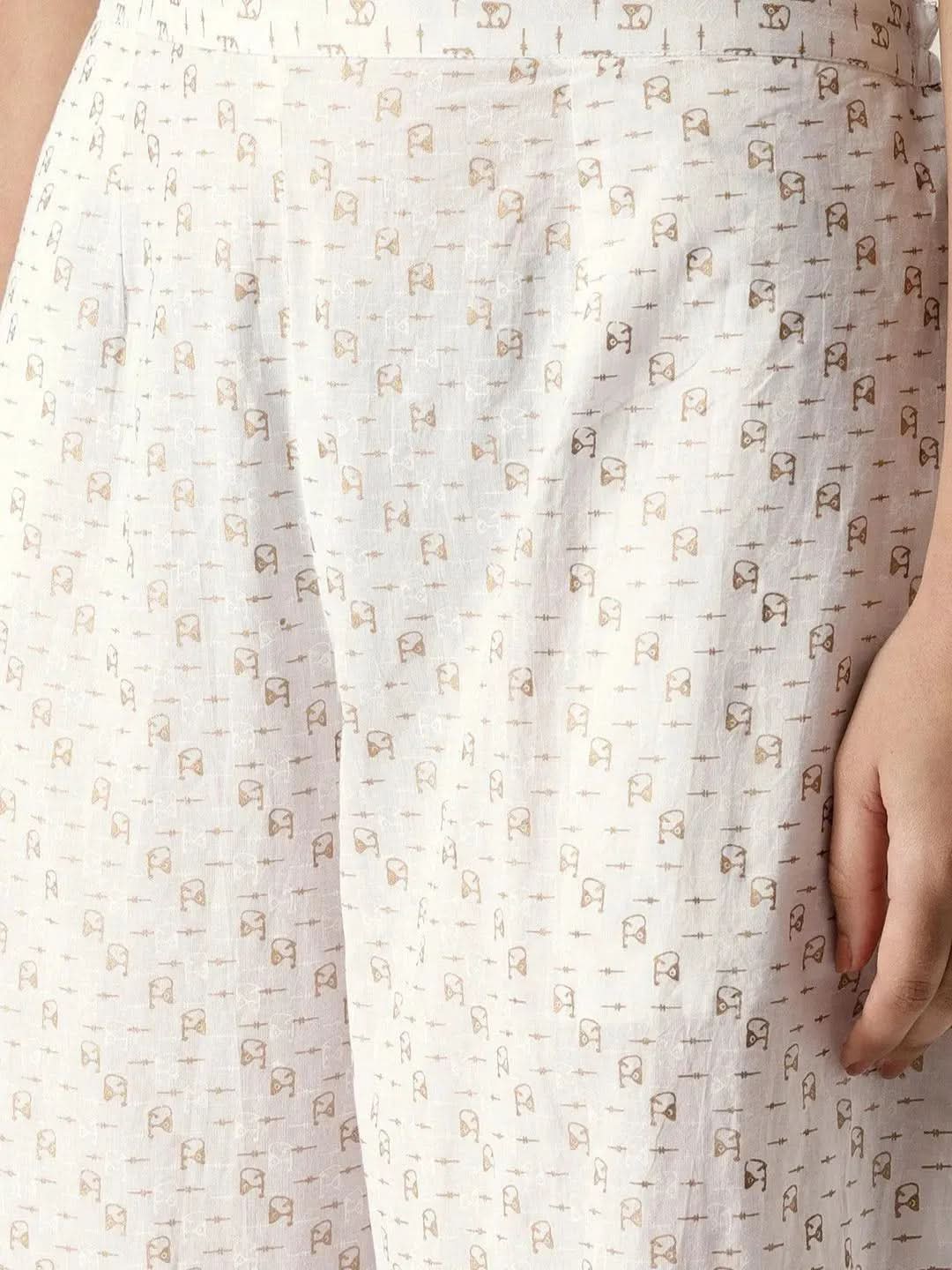 White Abstract Cotton Palazzos - Libas