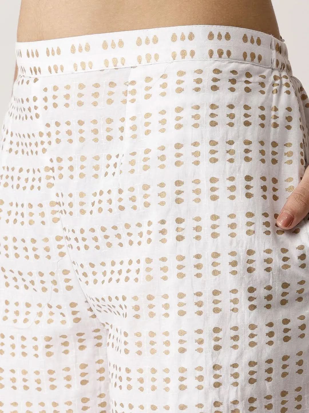 White Abstract Cotton Palazzos - Libas