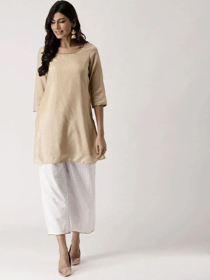 White Abstract Cotton Palazzos - Libas