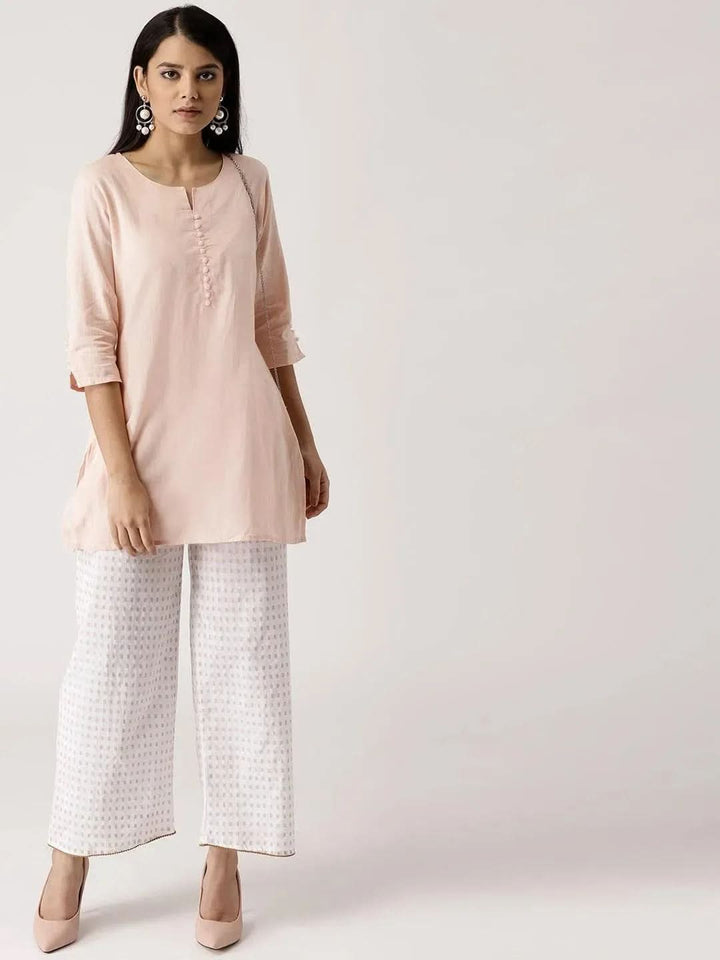 White Abstract Cotton Palazzos - Libas