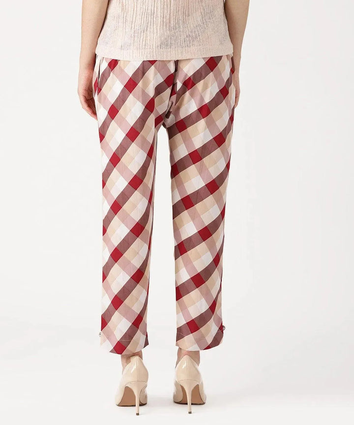 White Checkered Polyester Trousers - Libas