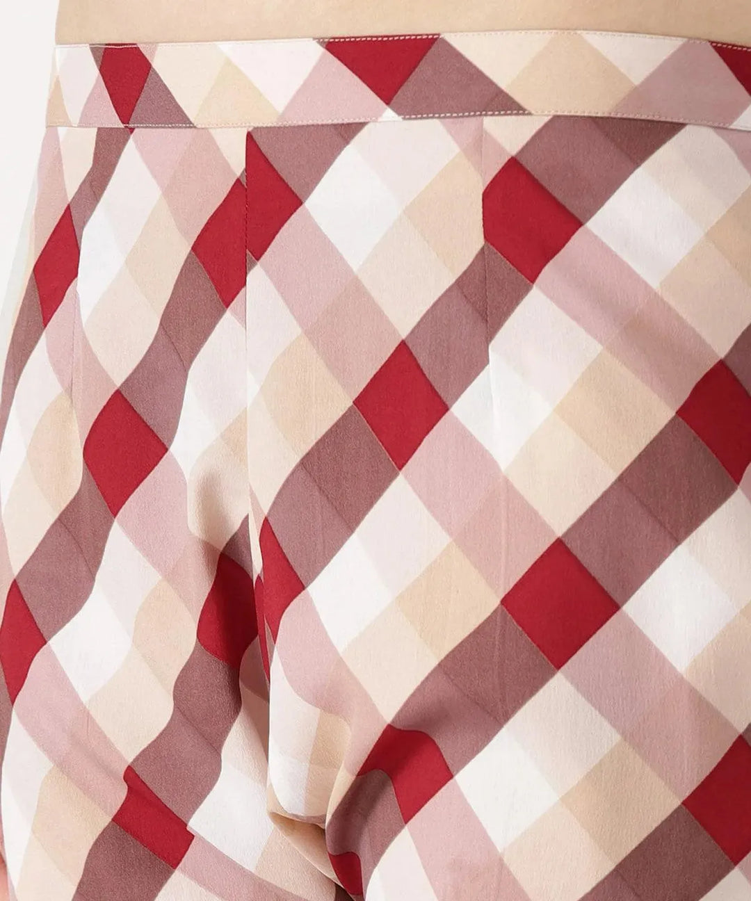White Checkered Polyester Trousers - Libas