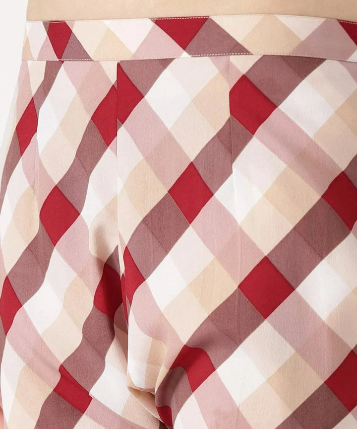 White Checkered Polyester Trousers - Libas