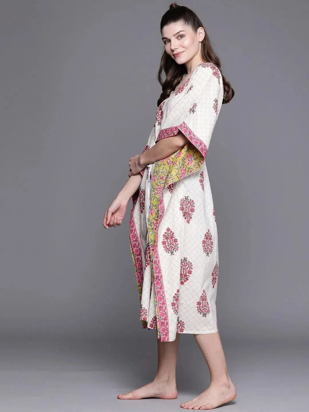 Buy White Cotton Printed Kaftan Nightdress - 50008 | Libas Ethnic Wear Online 
Buy White Cotton Printed Kaftan Nightdress - 50008 | Libas Ethnic Wear Online