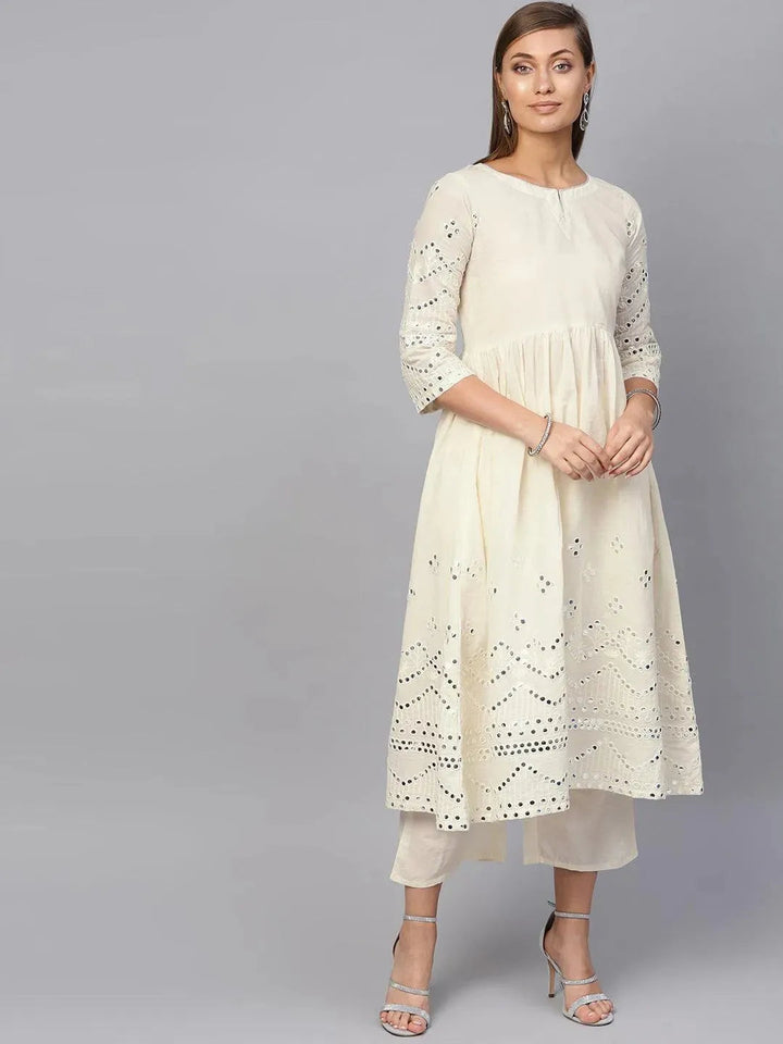 White Embroidered Cotton Kurta Set - Libas