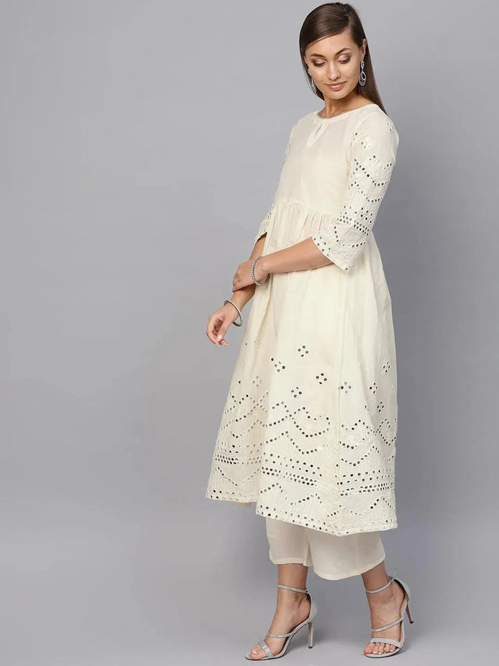 White Embroidered Cotton Kurta Set - Libas