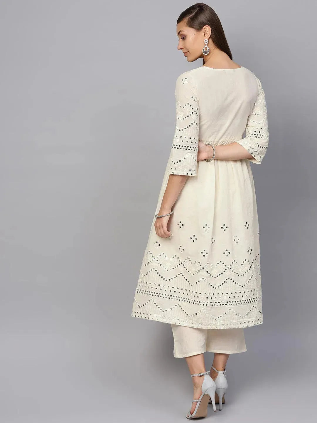 White Embroidered Cotton Kurta Set - Libas