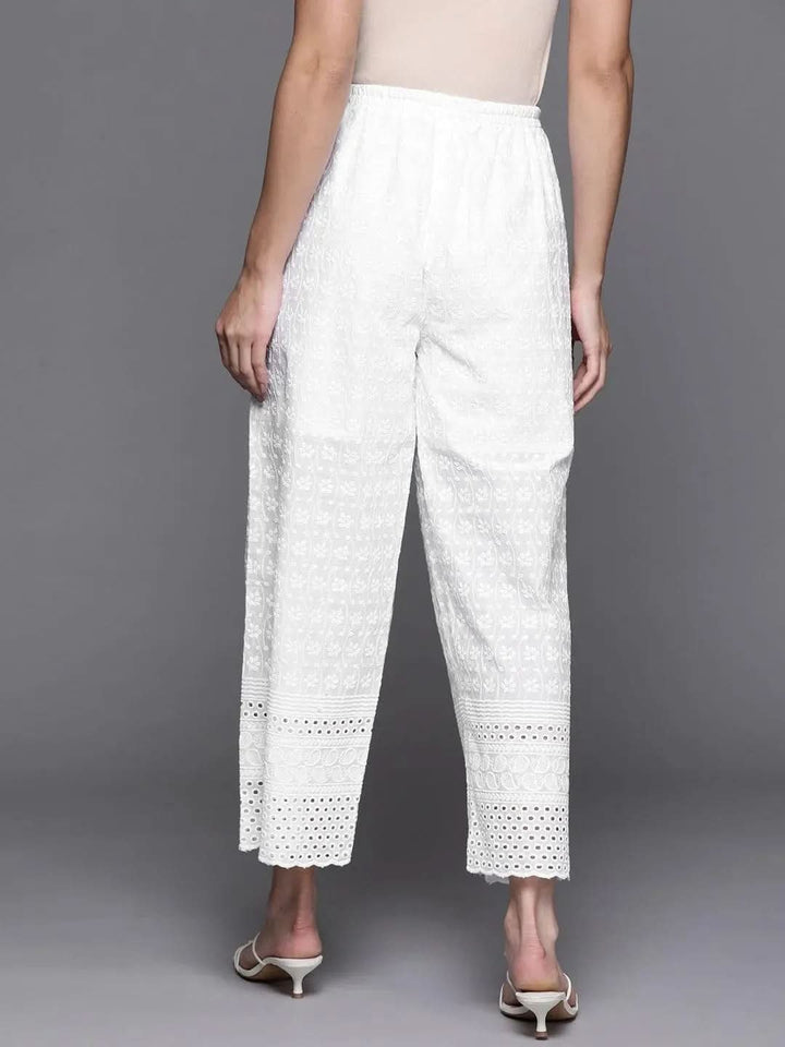 White Embroidered Cotton Palazzos - Libas