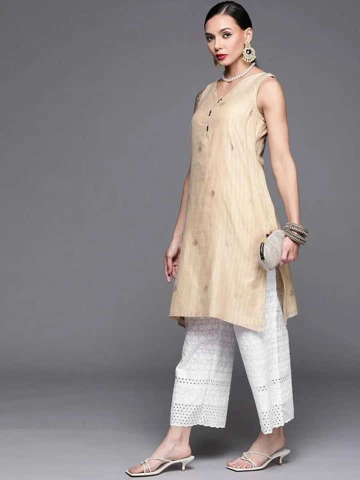 White Embroidered Cotton Palazzos - Libas