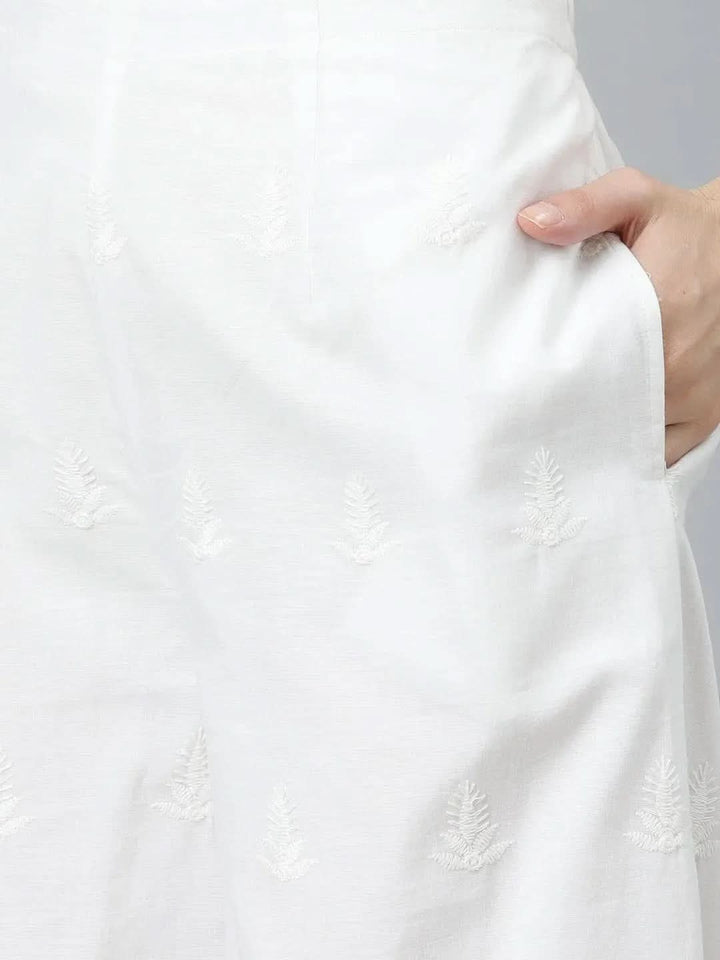 White Embroidered Cotton Palazzos - Libas