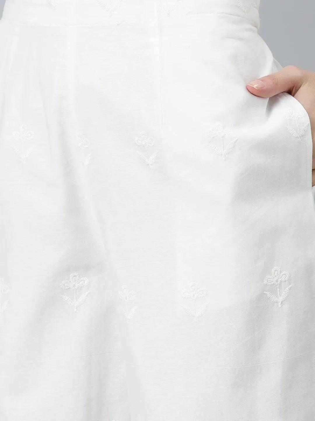 White Embroidered Cotton Palazzos - Libas