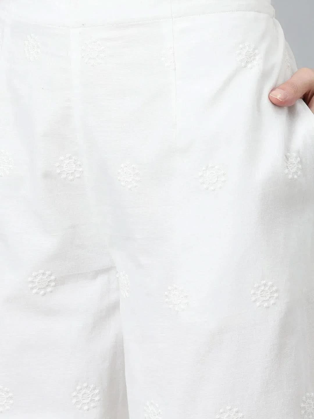 White Embroidered Cotton Palazzos - Libas