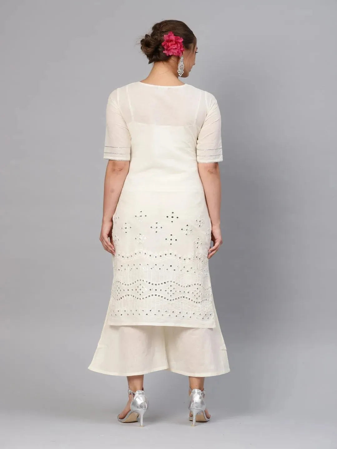 White Embroidered Cotton Kurta Set - Libas