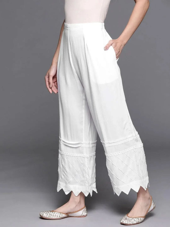 White Hem Design Rayon Palazzos - Libas
