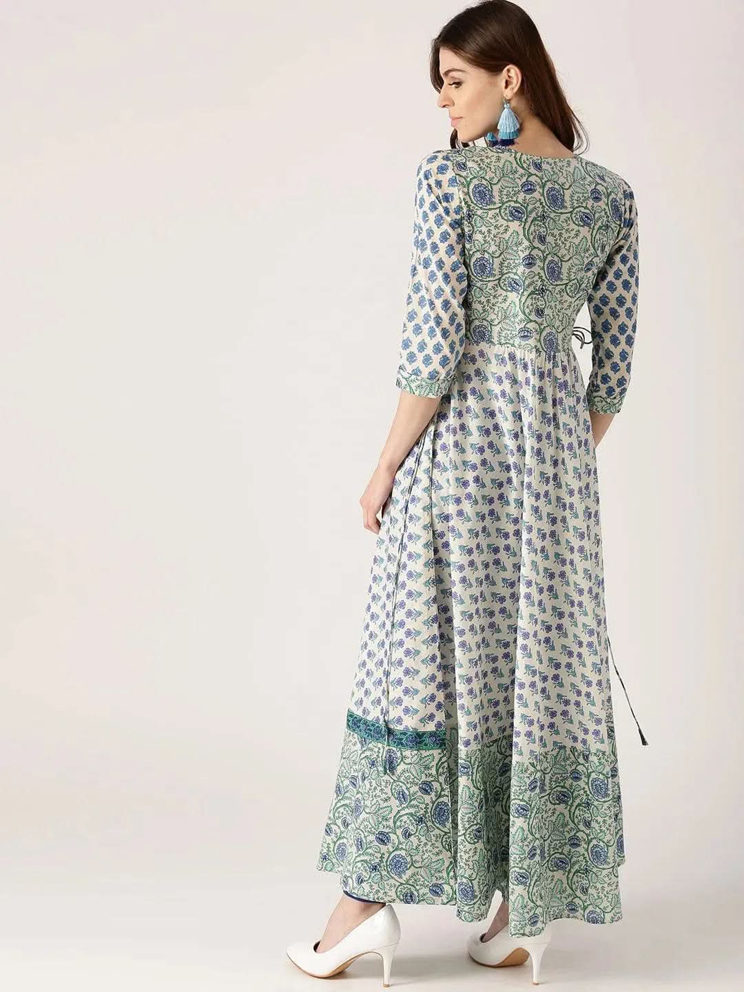 White Printed Cotton Kurta - Libas