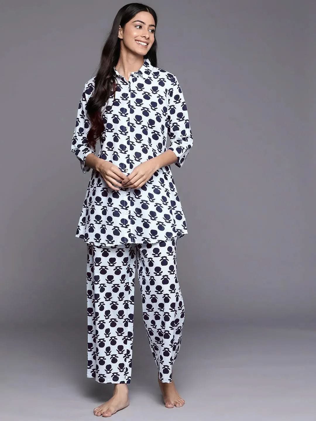 White Printed Cotton Night Suit
White Printed Cotton Night Suit