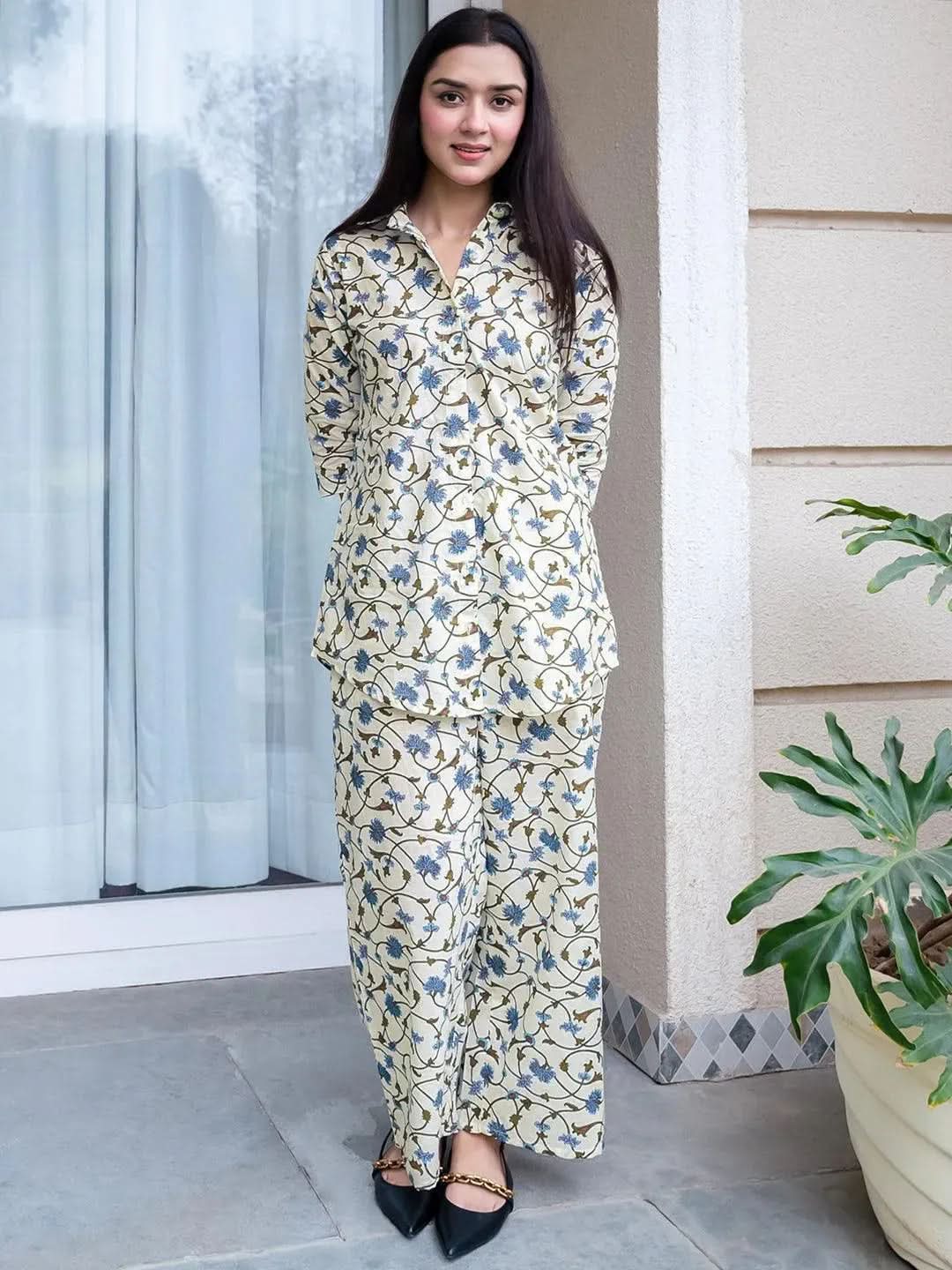 Buy White Printed Cotton Night Suit Online at Libas