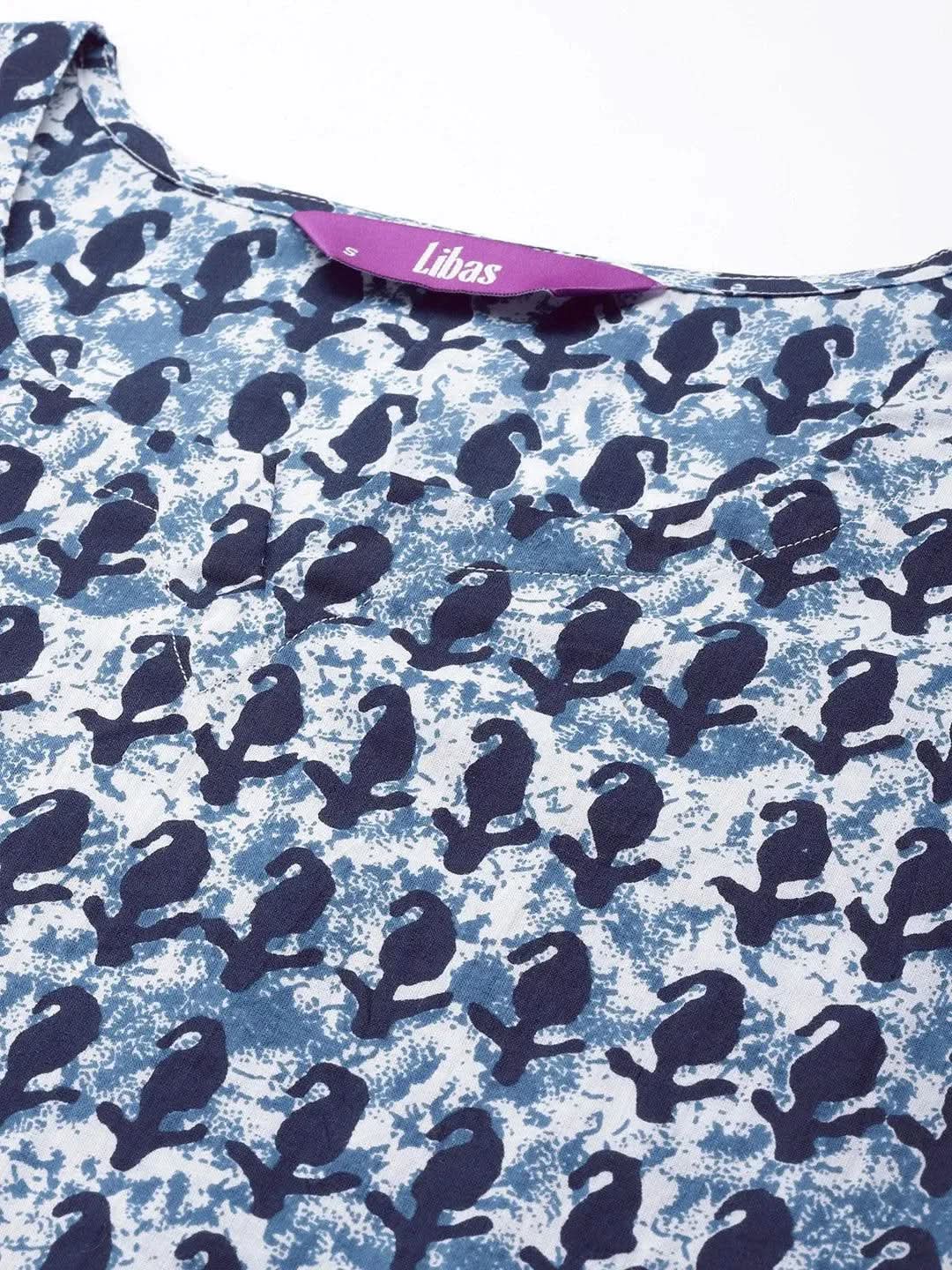 White Printed Cotton Night Suit - Libas