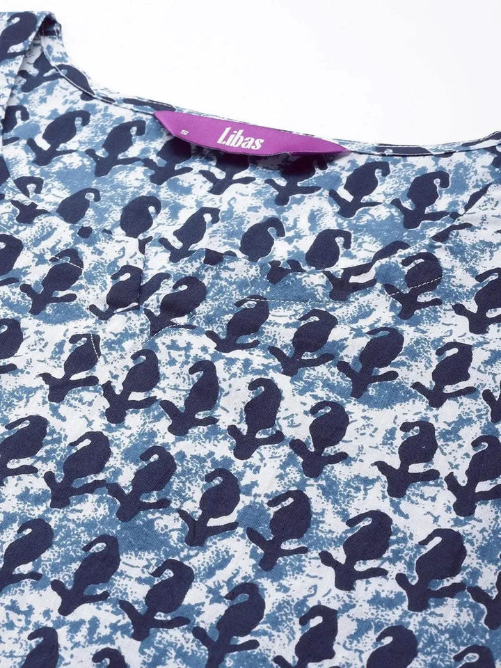 White Printed Cotton Night Suit - Libas