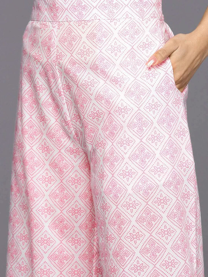 White Printed Cotton Night Suit - Libas