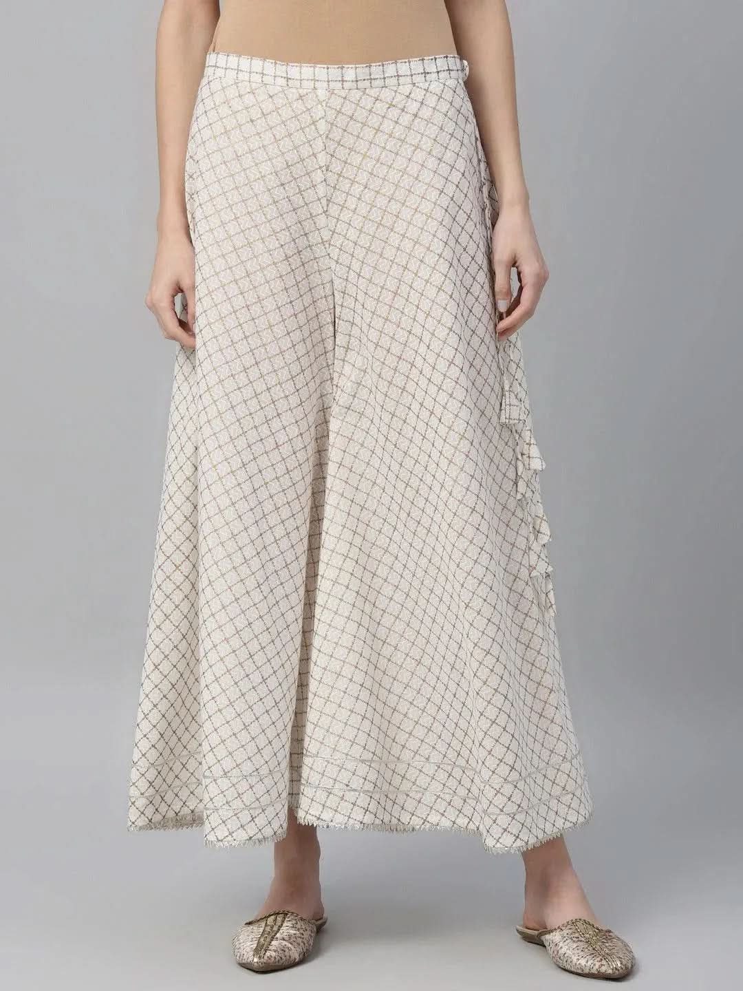 White Printed Cotton Palazzos - Libas