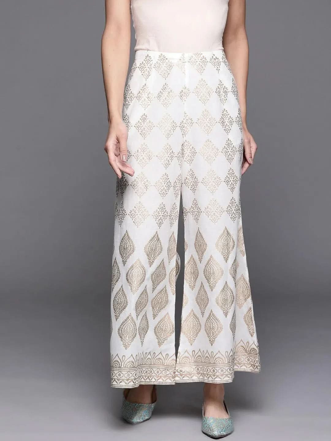 White Printed Cotton Palazzos - Libas