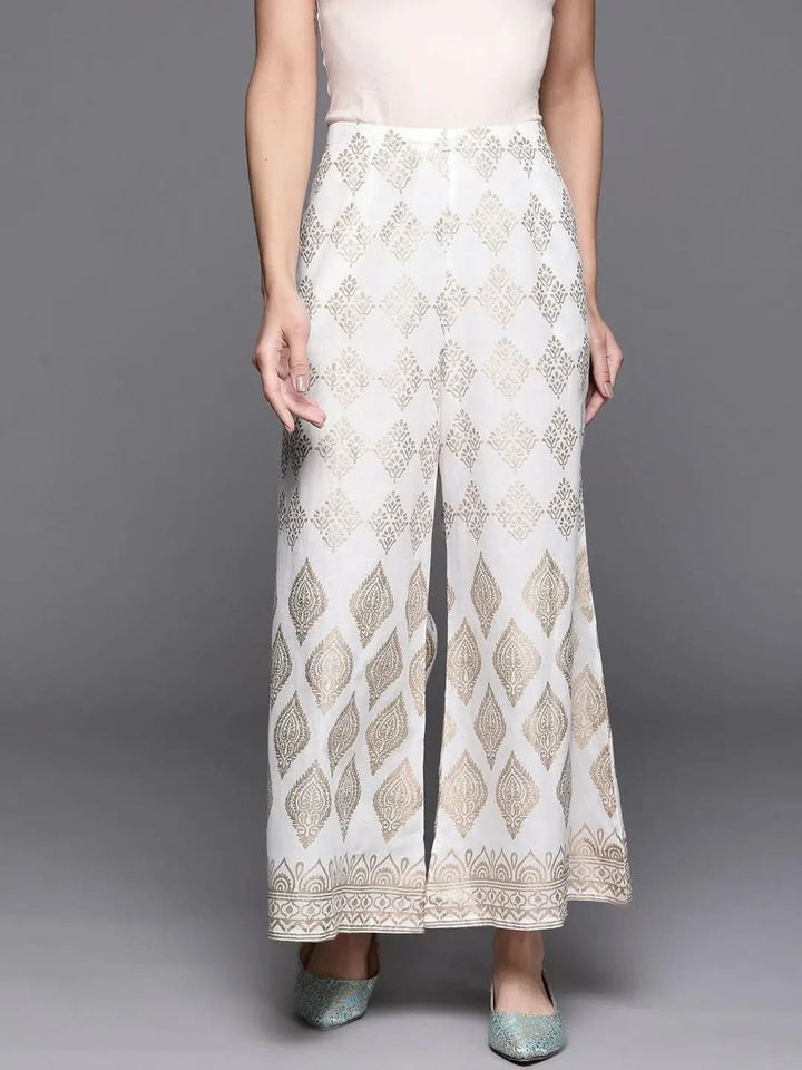 White Printed Cotton Palazzos - Libas