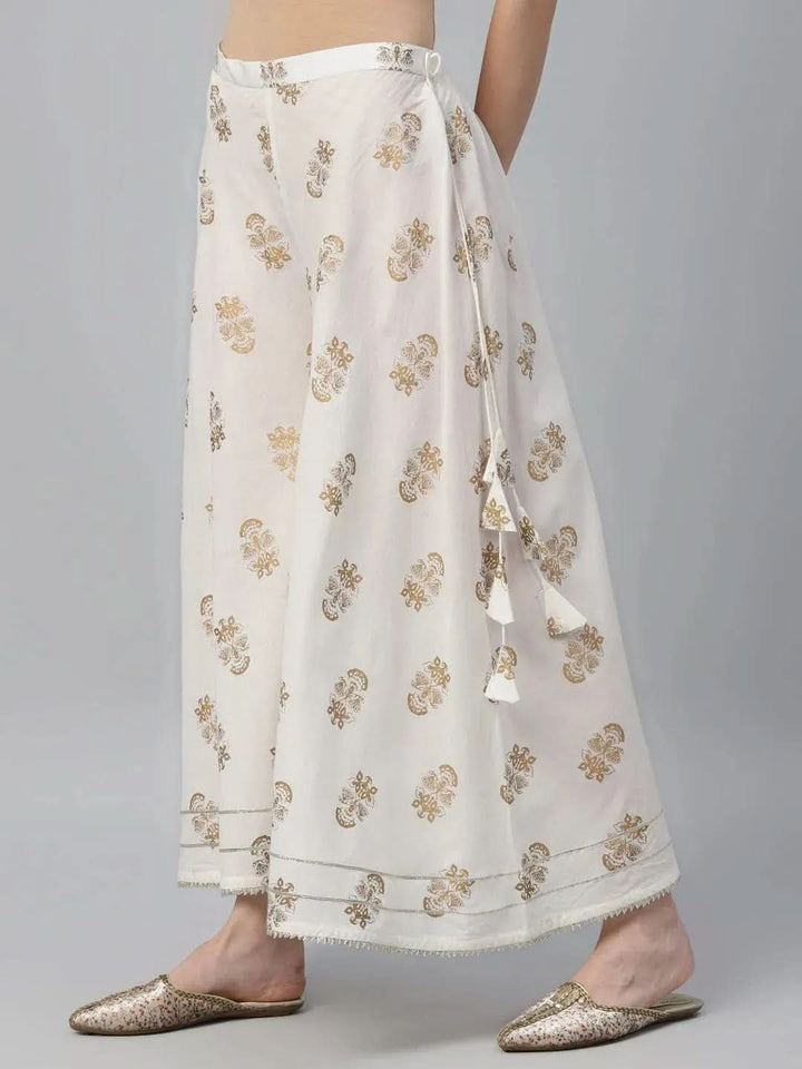 White Printed Cotton Palazzos - Libas