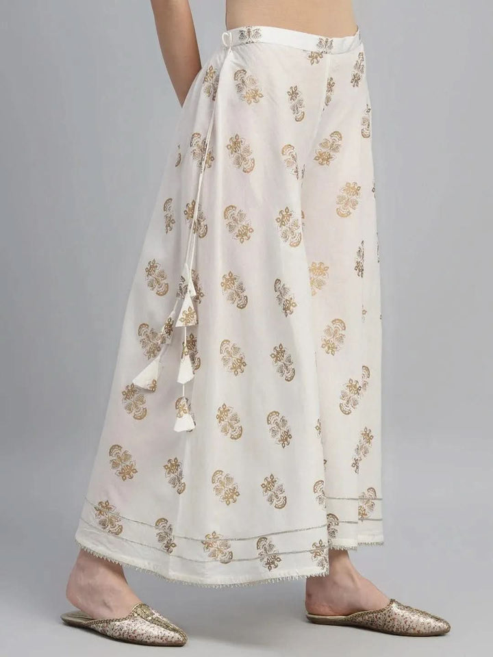 White Printed Cotton Palazzos - Libas