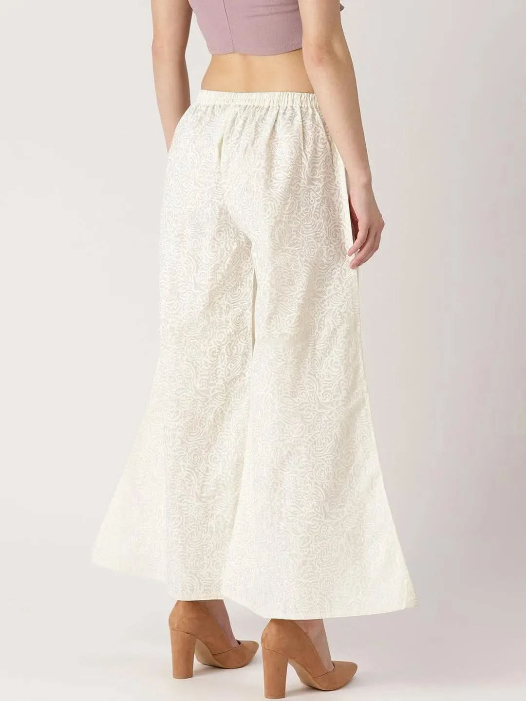 White Printed Cotton Palazzos - Libas