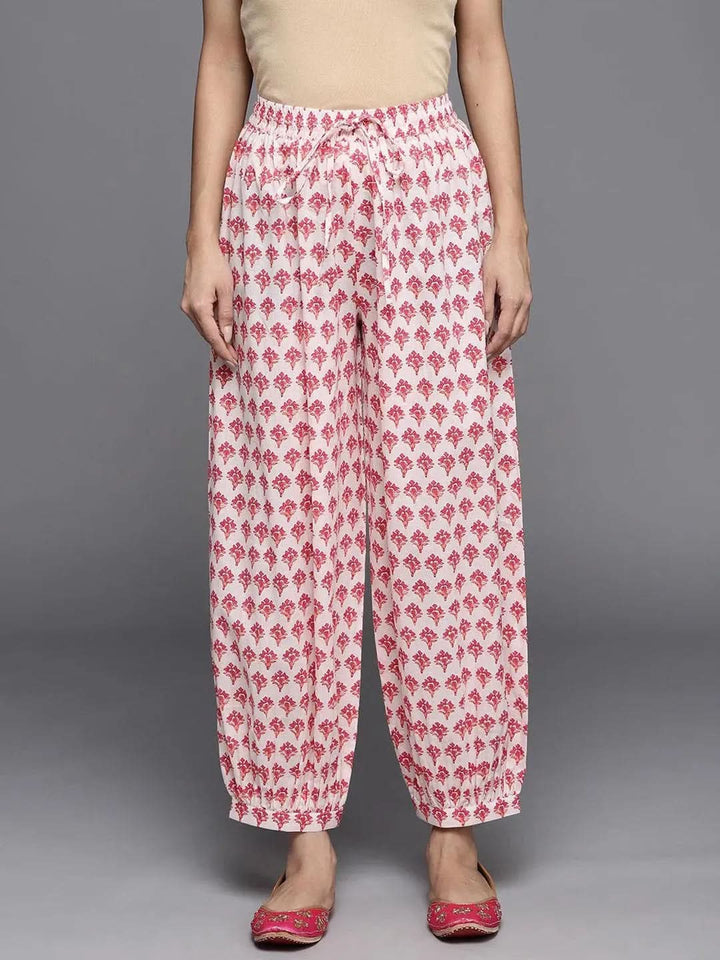 White Printed Cotton Salwar Pants - Libas