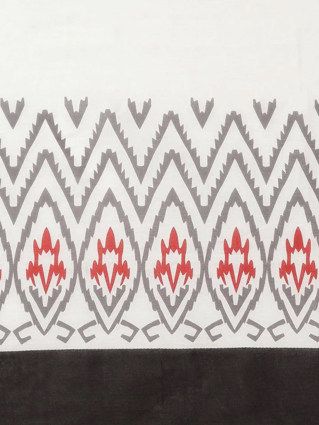 White Printed Cotton Saree - Libas