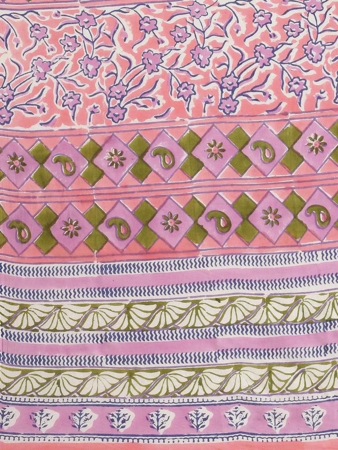White Printed Cotton Saree - Libas